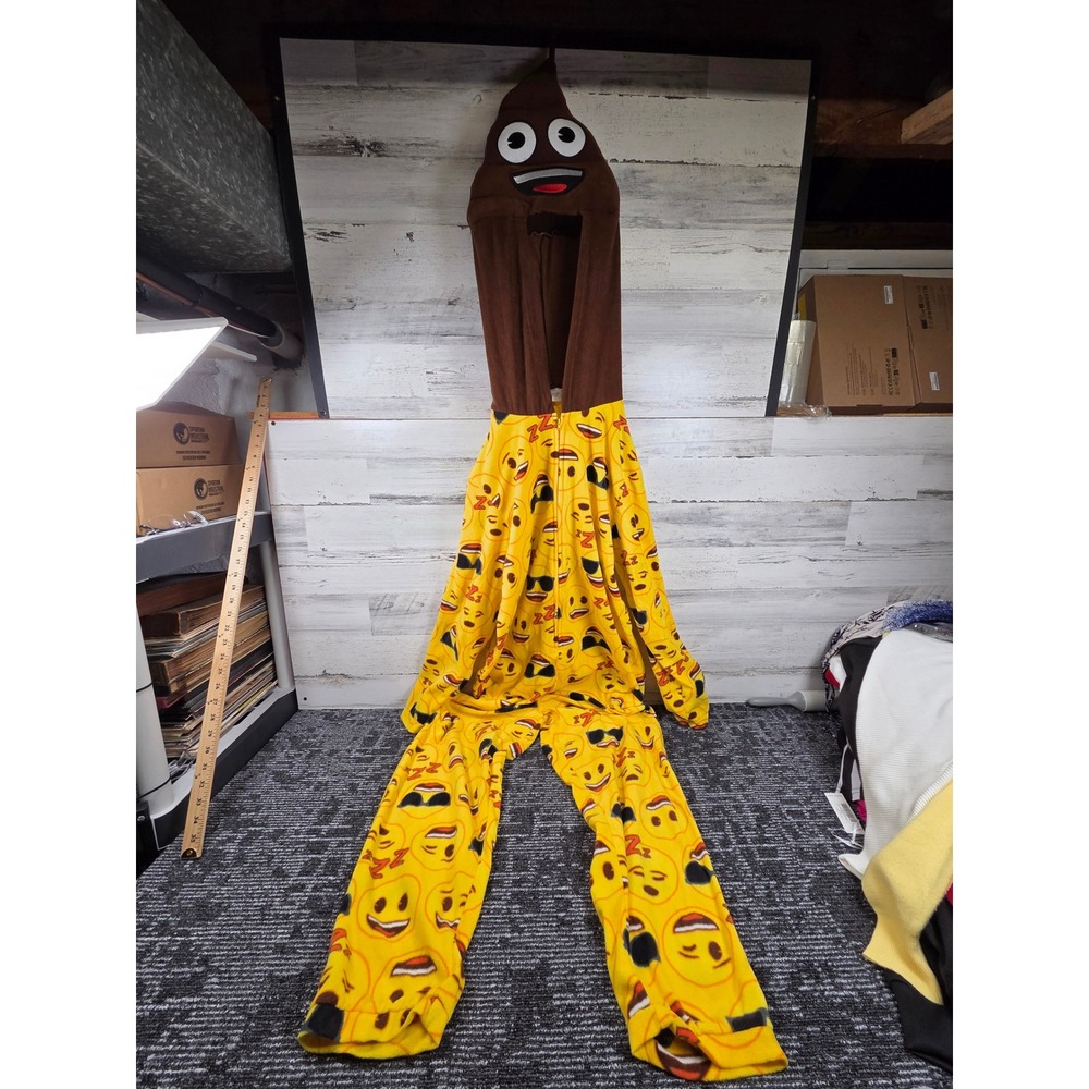 Emoji Union Suit Adult Large Yellow Poop Emoji Hooded Fleece Pajamas